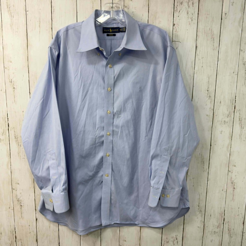 Ralph Lauren Men's Non-Iron Dress Shirt Light Blue Button Down Size 17 1/2 32/33